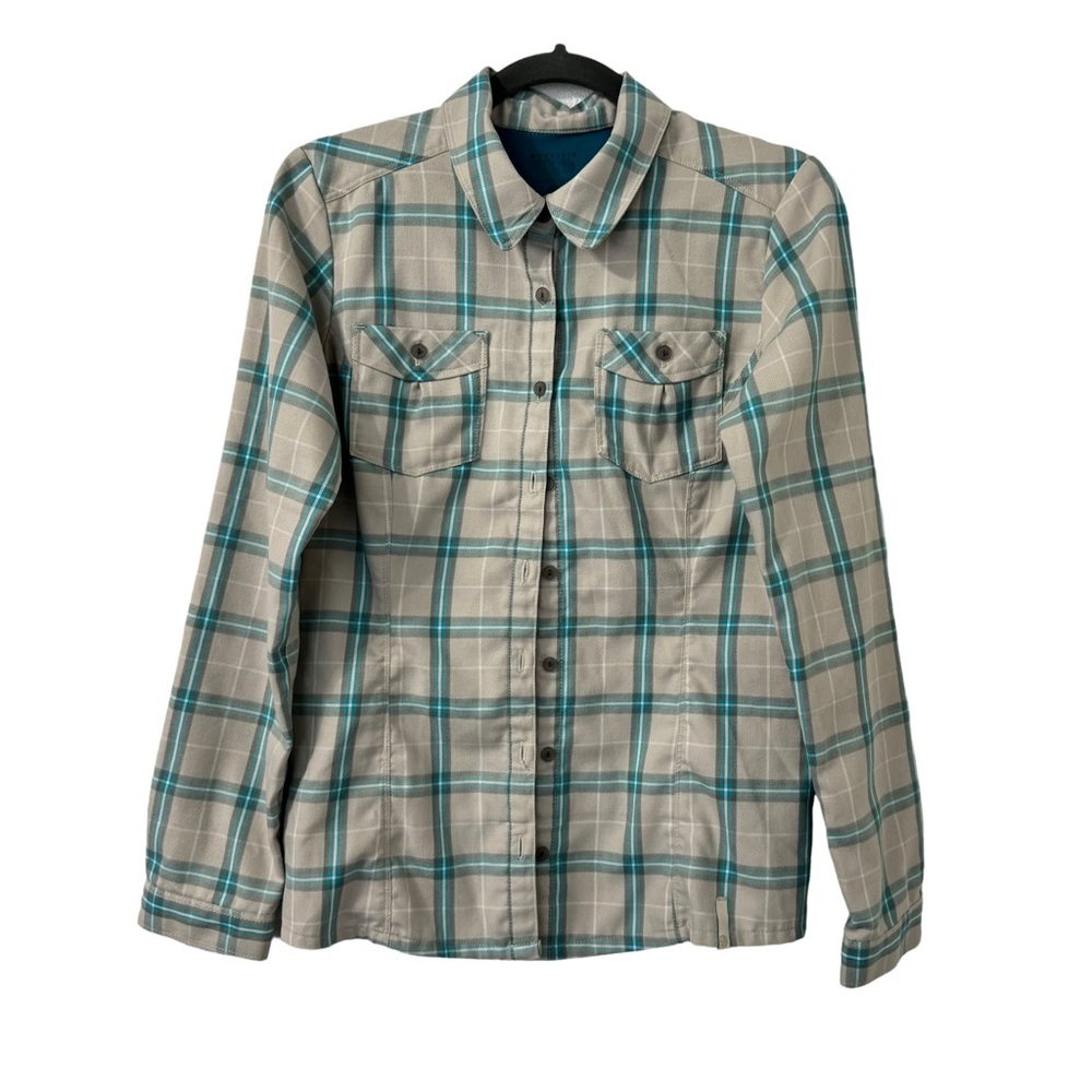 Mountain Hardware Women’s Turquoise‎ Beige Plaid Button Down Shirt Size S